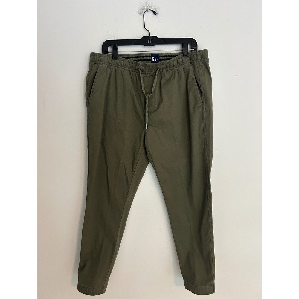 GAP‎ Mens Jogger Pants Large Olive Green Elastic Waist Drawstring Tapered Cuffs